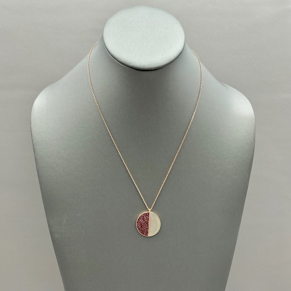 Necklace Women Gold Tone Pave Crystal Circle Pendant Adjustable‎ Chain 17-19 In